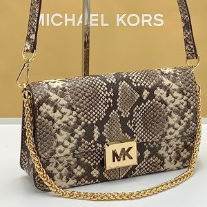 Michael Kors Sonia Medium Snake Embossed Shoulder Crossbody Bag Natural color